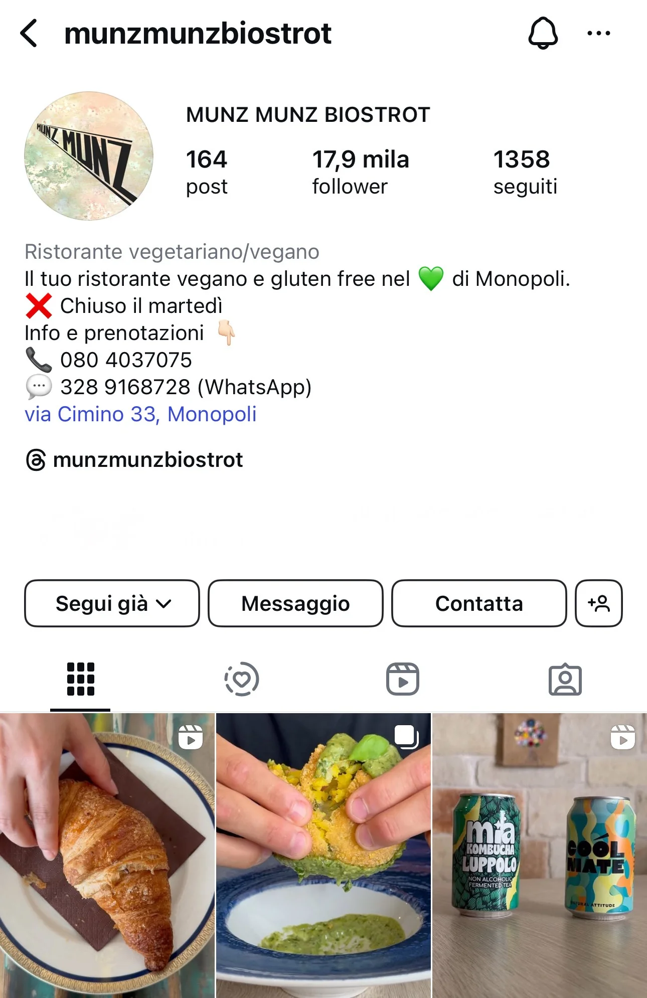 Feed Instagram Munz Munz biOstrot - Contenuto 1